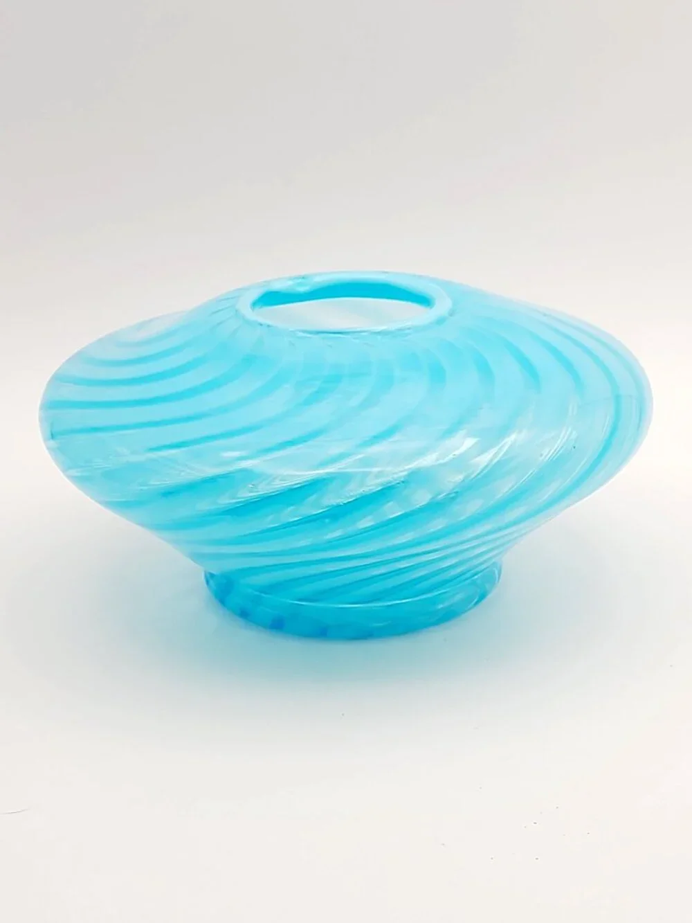 Vintage Fenton Blue Opalescent Spiral Optic Swirl Special Rose Bowl 1930s